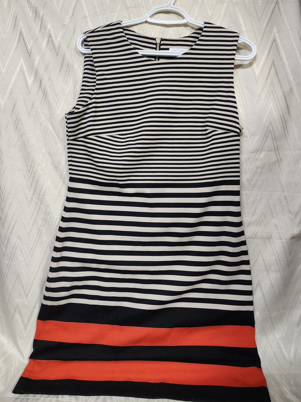 Calvin Klein Black, White & Red Striped Sleeveless Maxi Dress